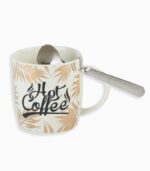 Mug avec cuillère imprimée feuilles