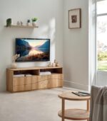 Meuble TV frêne massif 3 portes WAVE