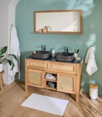 Ensemble double vasques STONE en bois et osier