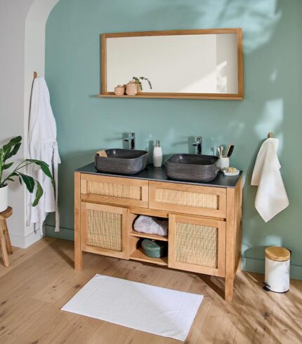 Ensemble double vasques STONE en bois et osier