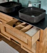 Ensemble double vasques STONE en bois et osier