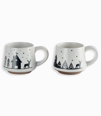 Mugs évasés SAPINS et CERF / set de 2