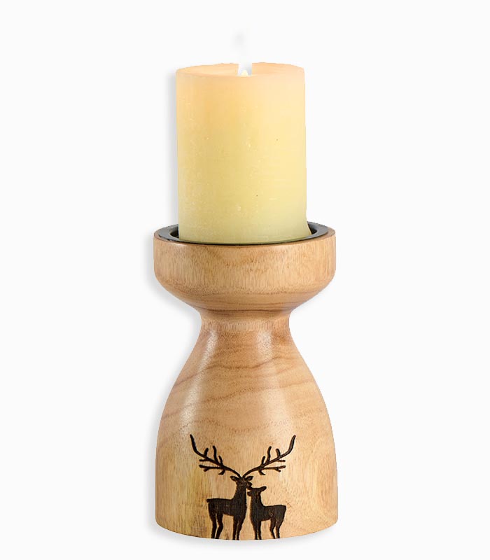 Bougeoir en bois 2 cerfs Bougeoir en bois 2 cerfs