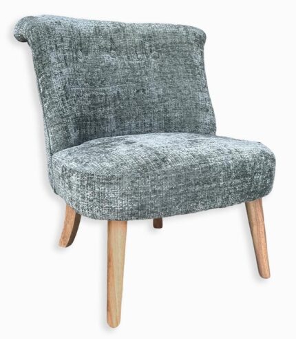 Fauteuil crapaud en tissu vert et pied bois