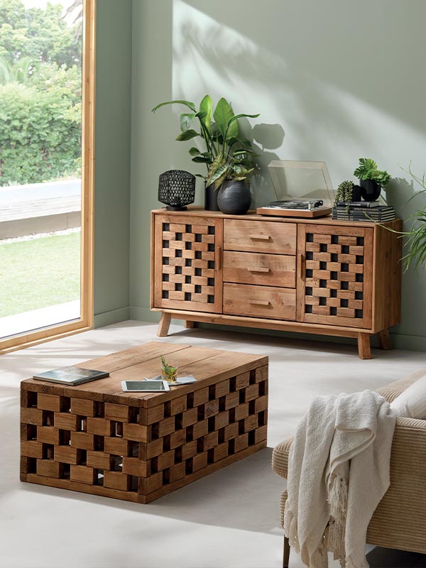 Bahut et table basse BIWA en pin recyclé
