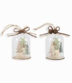 Décor sous cloche sapins et cerfs