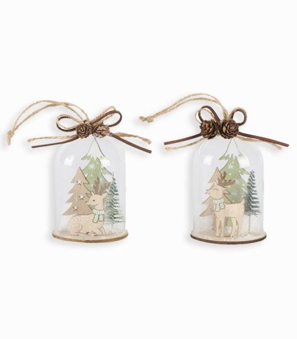 Décor sous cloche sapins et cerfs