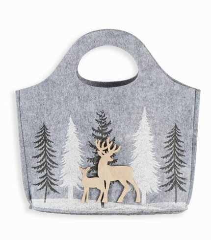 Sac feutrine grise sapins et cerfs