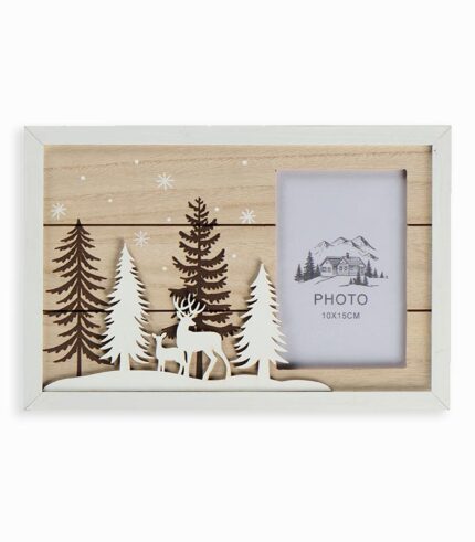 Cadre photo mural décor cerfs et sapins