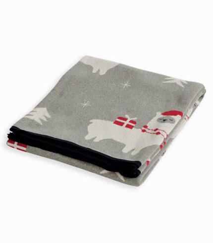 Plaid gris avec lamas de Noël