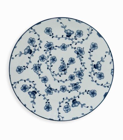 Assiette à dessert porcelaine blanche avec fleurs bleues