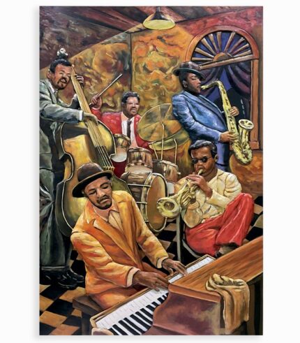 Tableau métal GROUPE DE JAZZ CLAVIER