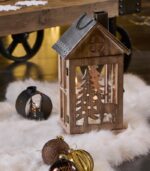 Lanterne bois cerf et sapin