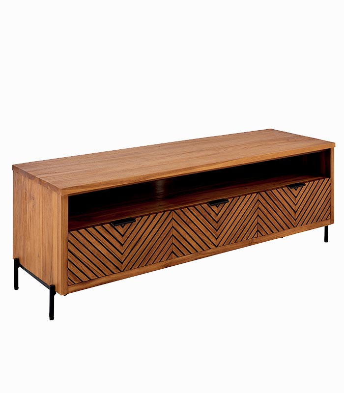 Meuble TV en teck massif CROXTON Meuble TV en teck massif CROXTON 3 tiroirs