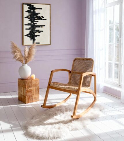 Rocking chair BAWU en teck et osier