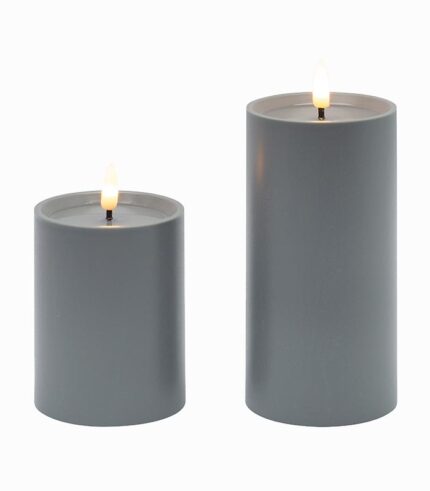 Bougie LED cylindrique plastique gris / Set de 2
