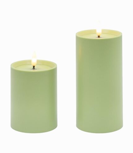 Bougie LED cylindrique plastique vert / Set de 2