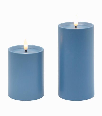 Bougie LED cylindrique plastique bleu / Set de 2