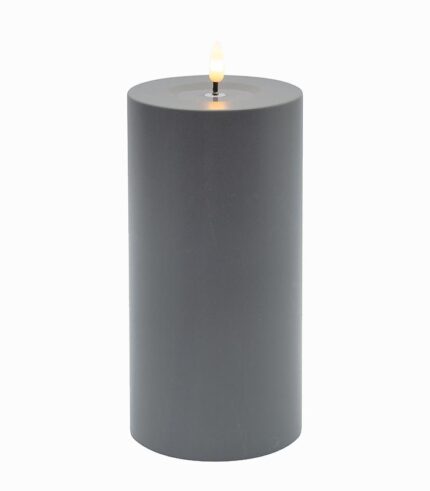 Bougie LED cylindrique plastique gris H 20 cm