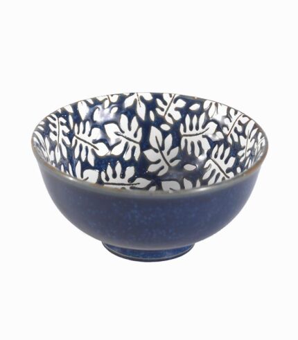 Coupelle MARTA bleu nuit avec motifs feuille blanche