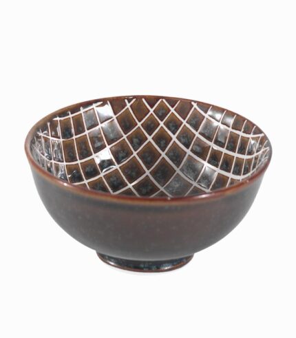 Coupelle porcelaine marron imprimée lignes blanches