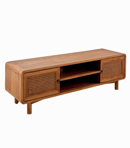 Meuble TV teck massif CARAWA 2 portes