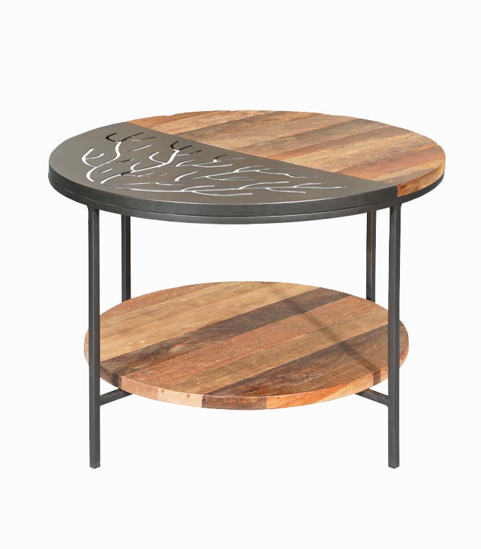 Table basse ronde TIWI Table basse ronde bois de bateau TIWI double plateau Ø 60 cm