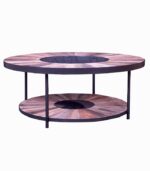 Table basse bois de bateau BADU double plateau Ø 100 cm