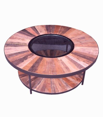 Table basse bois de bateau BADU double plateau Ø 100 cm