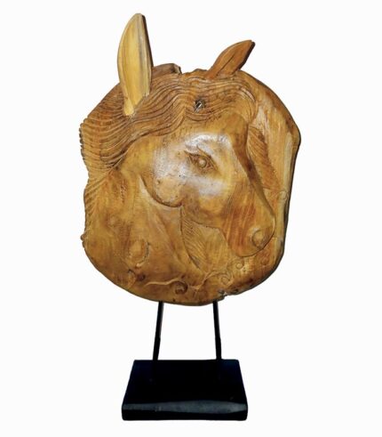 Sculpture teck ULYSSE avec tête de cheval