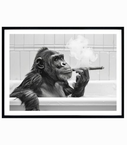 Tableau toile SINGE CIGARE BAIN