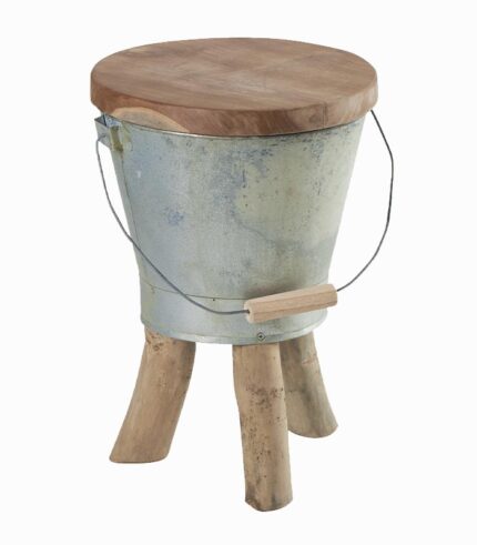 Tabouret teck & métal SEAU