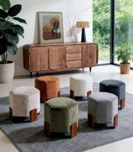 Poufs GLEN tissu et pieds bois