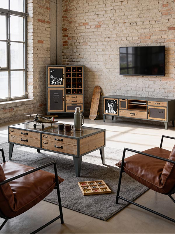 Mobilier en sapin et fer MINDY