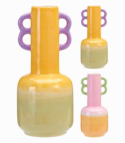 Vase en grès avec anses colorées