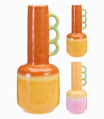 Vase en grès avec anse colorée