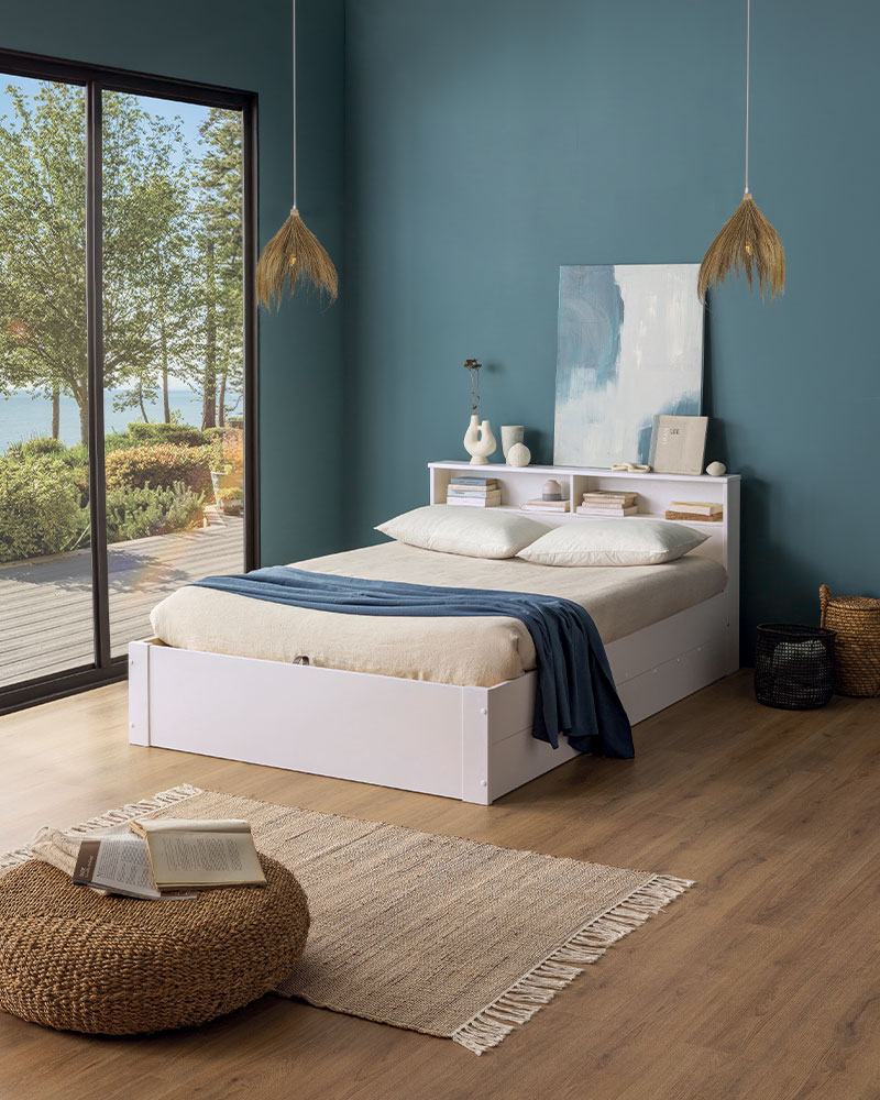 Lit gain de place bois blanc 2 places