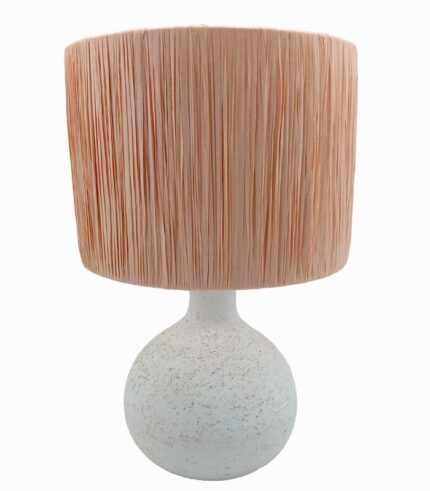 Lampe céramique blanche abat-jour papier tressé