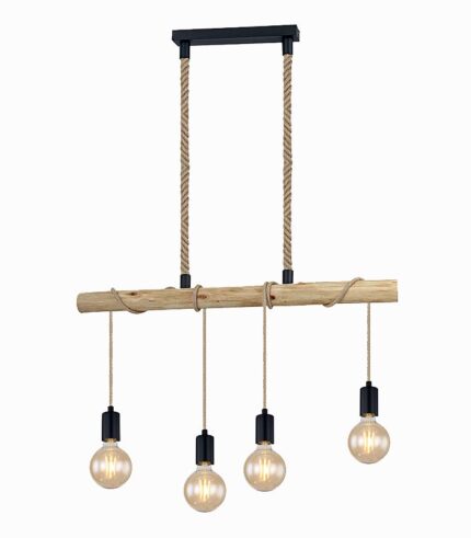 Suspension métal et bois 4 lampes