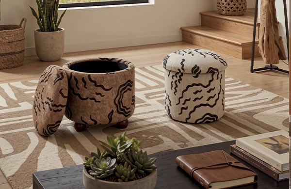 Pouf coffre MALAWI au coloris ethnique