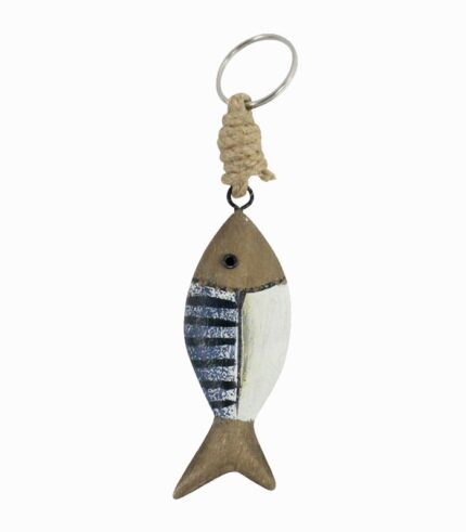 Porte-clés en bois poisson bleu