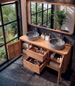 Salle de bains teck double vasque en pierre MAUI