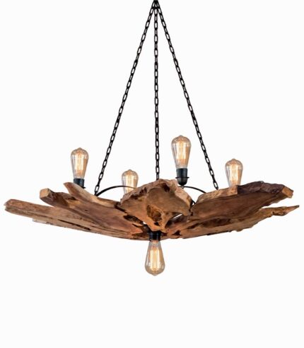 Suspension exotique teck avec chaîne métal