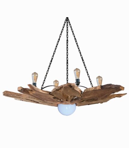 Suspension exotique teck avec chaîne métal