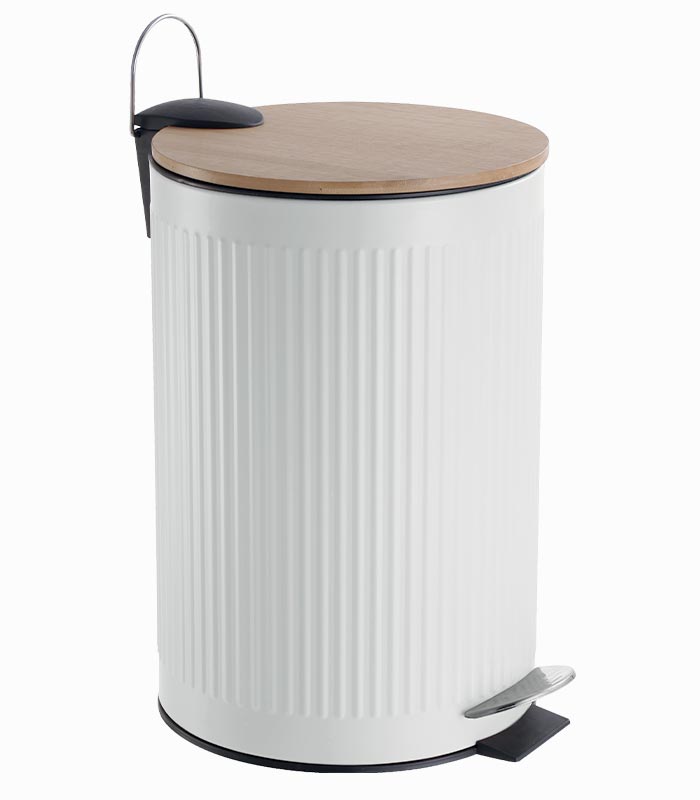 Poubelle 12L en métal couvercle bambou Poubelle 12L en métal couvercle bambou