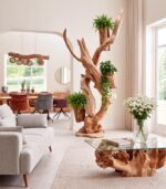Porte-plantes en racine de teck