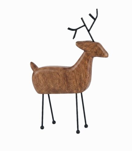 Cerf en bois de manguier et métal