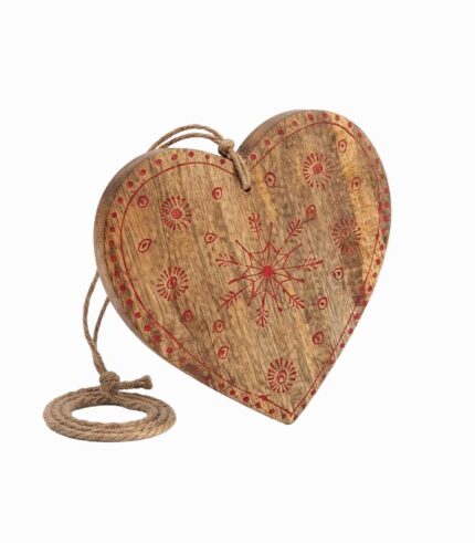 Cœur en bois de manguier flocon rouge