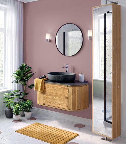 Salle de bain en chêne plan et vasque en pierre – STONE