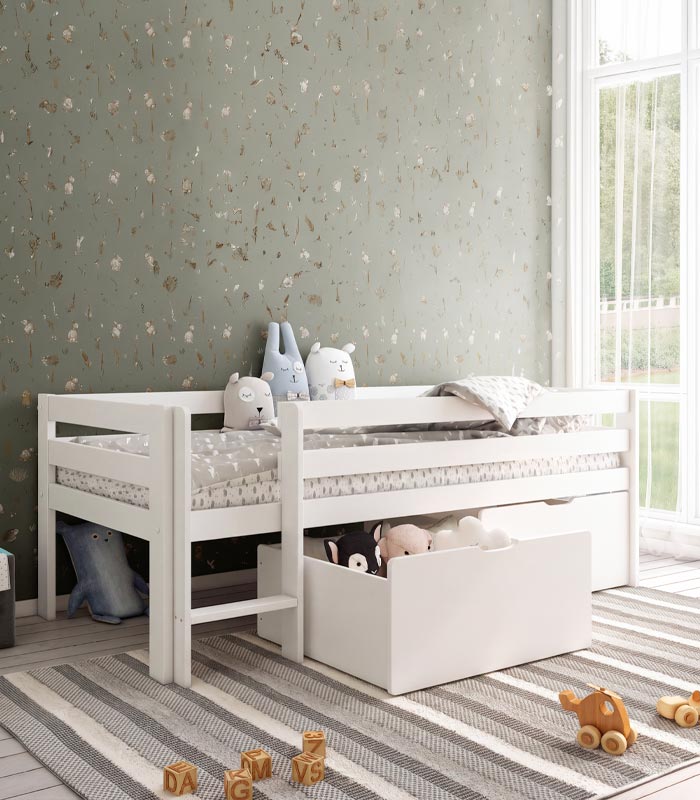 Lit pin massif blanc 90x200 STACY